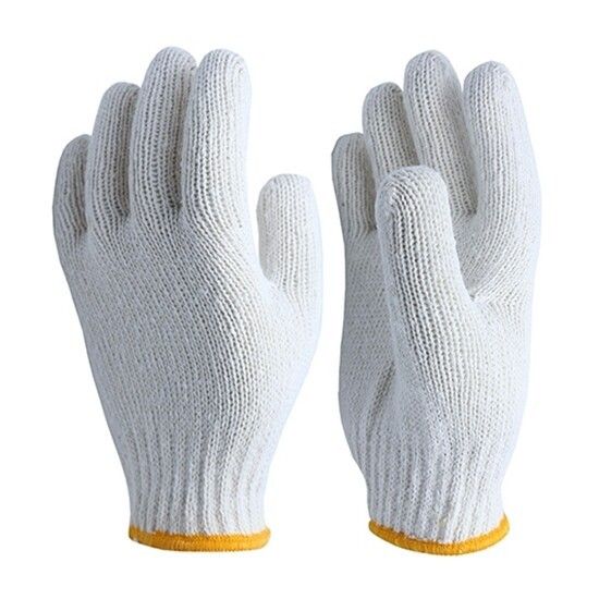 ถุงมือผ้า-ถุงมือผ้าทอ-7-ขีด-สีขาวขอบเหลือง-ถุงมือทำสวน-ถุงมือก่อสร้าง-12-คู่