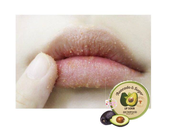 skinfood-avocado-amp-sugar-lip-scrub-14g-ลิปสครับที่มีส่วนผสมของอะโวคาโด-และน้ำตาล