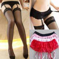 2ชิ้น/Set สายเกี่ยวถุงน่อง+ถุงน่อง Women Sexy Lace Stockings and Garter Belt Suspender Set Erotic Lingerie thigh high stockings