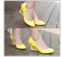 Ladies Big Size(4-12) Bowtie Patent Leather 2.4" Wedges Round Toe High Heels Single Shoes Women Pumps Yellow Red White Kvoll