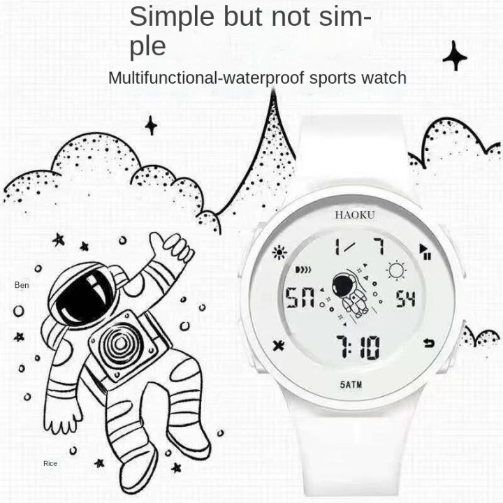 นาฬิกานาฬิกากันน้ำอิเล็กทรอนิก-glory-spaceman-สำหรับผู้ชายและผู้หญิงตาข่ายนักเรียนสีแดงกีฬาแบบเดียวกันนาฬิกาคู่รักอเนกประสงค์