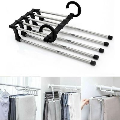 1PC 5 In 1 Wardrobe Hanger Multi-functional Clothes Hangers Portable  Stainless Steel Pants For Clothes Rack Wardrobe Storage Clothes Hangers Pegs