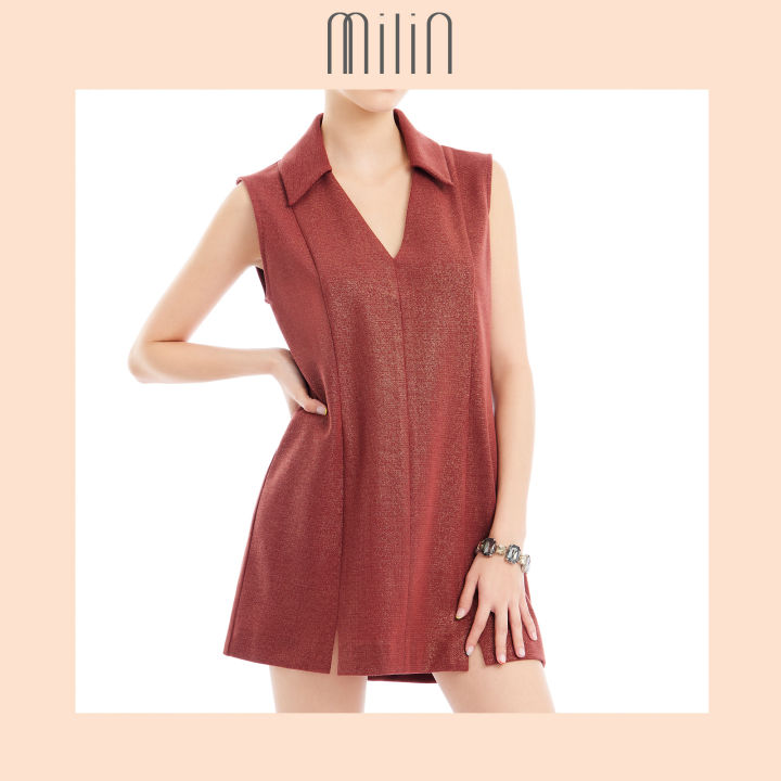 milin-point-collar-v-neck-mini-dress-เดรสสั้นคอวีพร้อมปกเสื้อสามารถใส่แบบสวมหัวได้-promote-dress