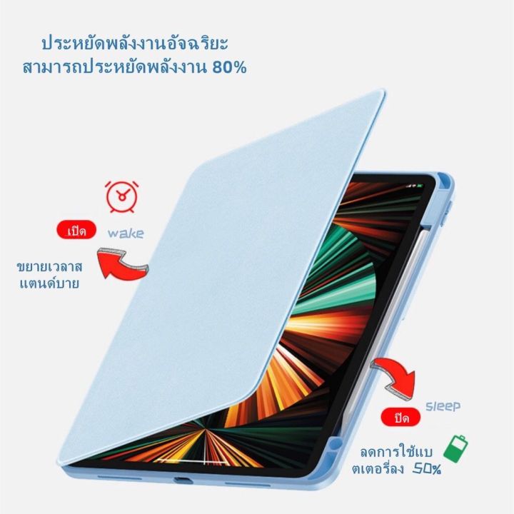 ipad-case-เคสไอแพด-เคส-ipad-360-หมุนตั้ง-นอนได้-ใช้สำหรับ-air4-air5-gen7-gen8-gen9-pro11-เคสหนังอะคริลิคใส-พร้อมถาดใส่ปากกา