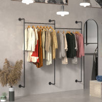 ราวแขวนผ้าท่อเหล็ก  ราวเหล็กแขวนผ้า 205x190cm Length Industrial Pipe Clothes Rack Space Saving Wall Mounted Hanging Garment Rack Detachable Clothing Rack ชั้นวางเสื้อผ้าเหล็ก