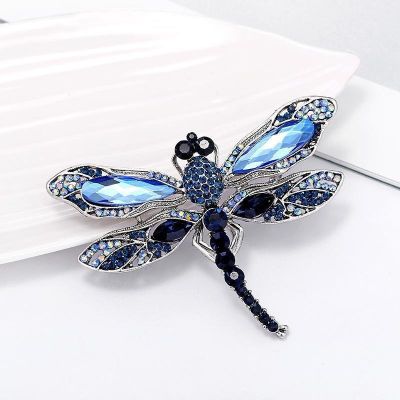 Trendy Blue Crystal Vintage Dragonfly Brooches for Women High Grade Fashion Insect Brooch Pins Coat Accessories Animal Jewelry