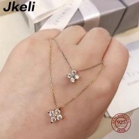 Jkeli Trendy 925 Sterling Silver Four-Leaf Clover Luck Leaves Zircon Sweater Chokers Necklace For Women Lovely Fine Jewelry