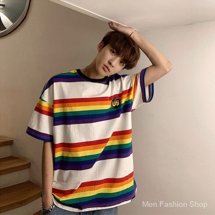 เสื้อยืดแขนสั้นพิมพ์ลายสีรุ้งสำหรับผู้ชายsc5721-qc7311633