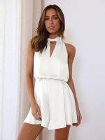 [COD] European and best-selling summer fashion new high-end sense strap temperament lady dress sexy off-shoulder halter neck