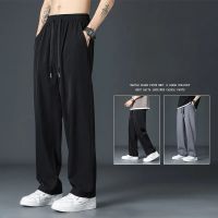 Summer Pants Ice Silk Breathable Casual Pants Quick Dry Black Trousers Solid Color Pocket Jogger Pants Workout Cargo Sweatpants