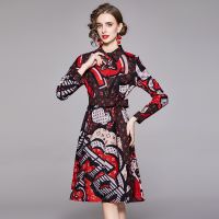 Flower Dress Women Long Sleeve Bow Collar Single Breasted Floral Print Elegant Holiday Party Vestidos