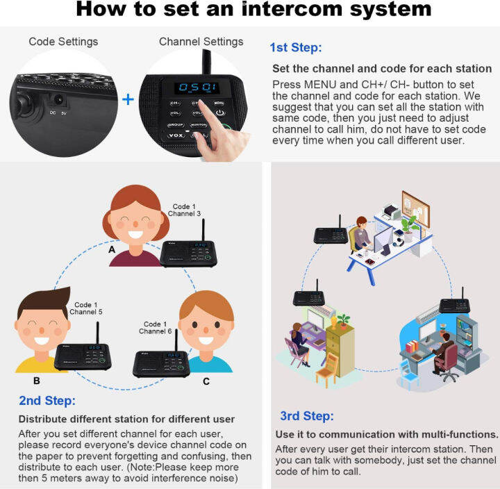 wuloo-intercoms-wireless-for-home-1-mile-range-22-channel-100-digital-code-display-screen-wireless-intercom-system-for-home-house-business-office-room-to-room-intercom-communication-6-packs-black-6-pa