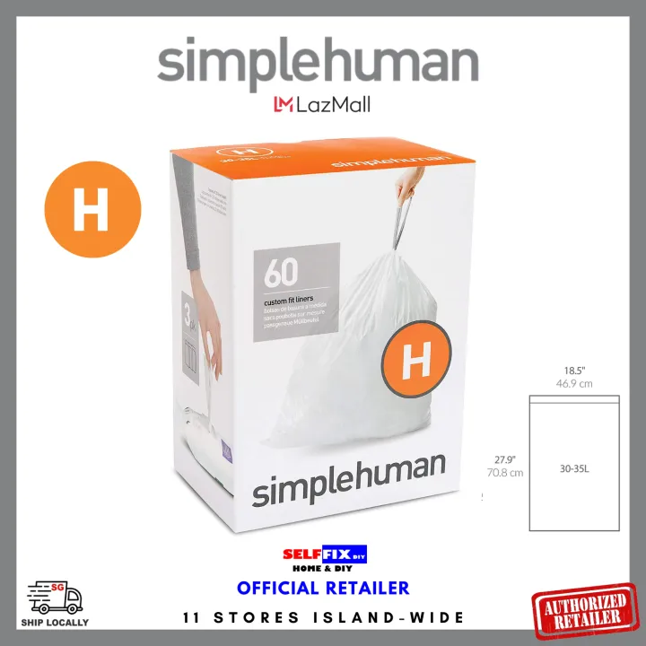 NEW simplehuman Code H Custom Fit Liners, 60 Trash Bags - SHIPS FREE!