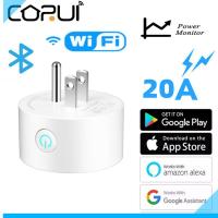 CORUI 20A US Plug WIFI Bluetooth Wireless Remote Socket Charge Monitor Voice Control Home Fire Retardant PC Smart Power Socket Ratchets Sockets