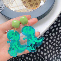 Fun Transparent Acrylic Cartoon Dinosaur Earrings for Women Winter Ear Studs for Teen Girl Dating Jewelry  Trend Friend Gift