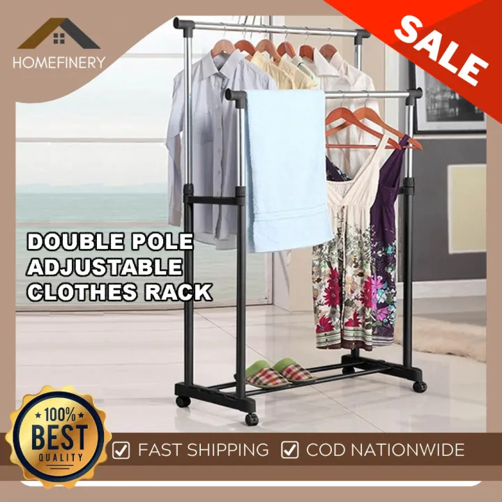 Double Pole Clothes Rack Heavy Duty Standing Adjustable Stainless Steel Clothes Rack Lazada PH
