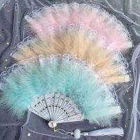 【พร้อม】พัดลมพับคลาสสิก Lolita Series ลูกไม้ออกแบบ Catwalk Photo Dark Feather Fan อุปกรณ์ถ่ายภาพ