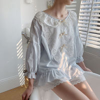 Womens Lolita Princess Lace Pajama Sets Cotton Tops+s Lace Pyjamas