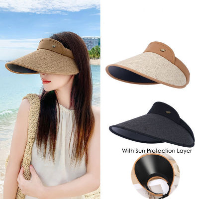 [Lady Sugar] ฤดูร้อนแฟชั่นหมวกกันแดดระบายอากาศสำหรับผู้หญิงปรับหมวกได้กะบังหมวก UV หมวกชายหาดป้องกันด้านบนหมวกไหมพรมถักสปอร์ตกลางแจ้ง