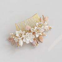 2021Delicate Wedding Jewelry Gold Leaf Bridal Hair Comb Porcelain Flower Women Headpiece Hair Accessories