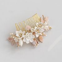 Delicate Wedding Jewelry Gold Leaf Bridal Hair Comb Porcelain Flower Women Headpiece Hair Accessories