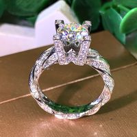 [COD] Cao Shi platinum-plated micro-inlaid zircon womens simulated diamond ring and engagement proposal twist wall