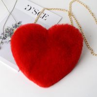 Fashion Womens Heart Shaped Handbags Cute Kawaii Faux Fur Crossbody Bags Wallet Purse Plush Chain Shoulder Bag Lady Handbag