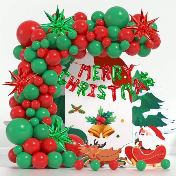 114pcs Christmas Balloons Garland Arch Kit Red Green Star Balloons ...