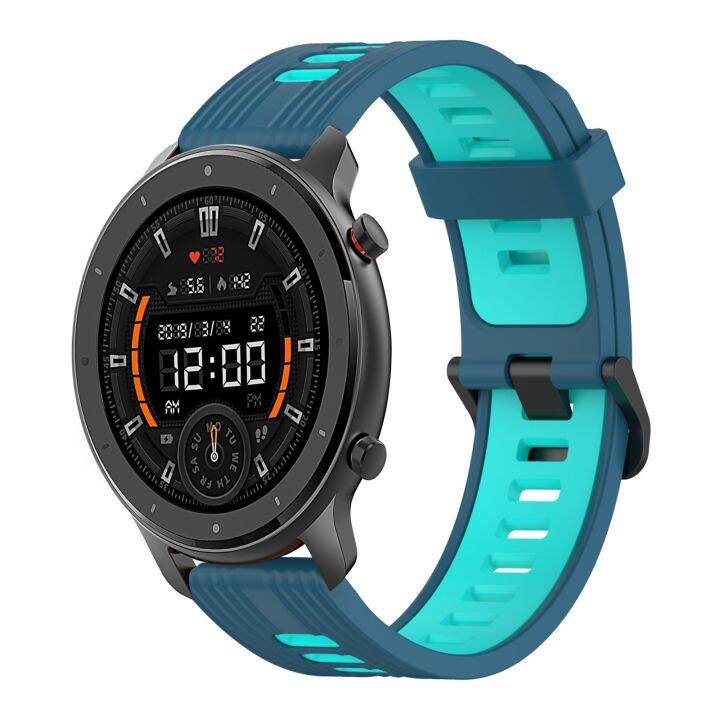 สำหรับ-amazfit-gtr-สายสองนาฬิกาซิลิโคนสีรูปแบบแนวตั้ง47มม-22มม-สีดำ-สีเขียว