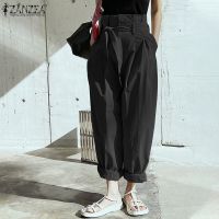 Yourcolors Women Street Fashion Summer High Waist Belted Solid Color Casual Loose Pants