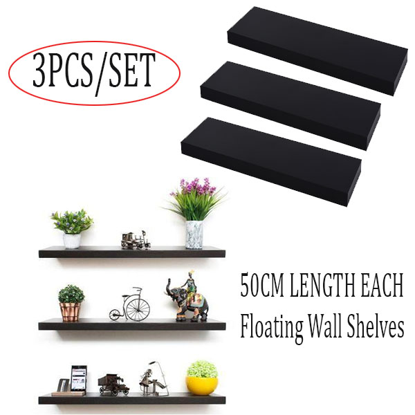 BLACK WALL SHELVES(50cm) 001Set Of 3 Black Floating Wall Shelves