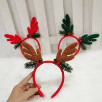 20pcs Christmas Reindeer Antlers Headband Headdress Plush Elk Horns Hairband Hat Hair Hoop Carnival Party Gift Easter Cosplay