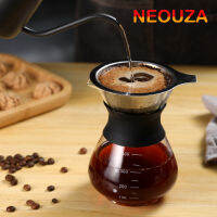 NEOUZA เครื่องชงกาแฟเทโอเวอร์พร้อมตัวกรองหยดสแตนเลสแบบใช้ซ้ำได้, กาแฟที่สง่างาม Dripper หม้อแก้ว Carafe &amp; ตัวกรองสแตนเลสถาวร, 400ml