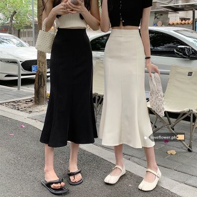 ถุงสิริ Korean Womens High Waist Slim Ruffle Midi Fishtail Skirt