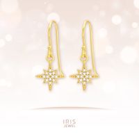 IRIS JEWEL ต่างหูเงินแท้925 ชุปทอง14kลายดาวเหนือ  (Silver Northern Star Earrings with Cubic Zirconia)