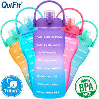 QuiFit 2L/64OZกระบอกน้ำสร้างแรงบันดาลใจและเครื่องหมายเวลาBPAฟรีโถใส่น้ำขนาดใหญ่รั่วซึมทนทานสำหรับผู้ที่ชื่นชอบการออกกำลังกายกลางแจ้ง