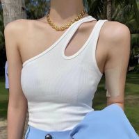 High-end American style one-shoulder hollow asymmetric vest womens outerwear slim-fit short sleeveless suspender top 2022 spring and summer new