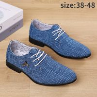 Mens Leather Shoes Large Size Cloth Shoes Breathable Pointed Toe Linen Canvas Shoes Formal Mens Shoes Business Casual Shoes