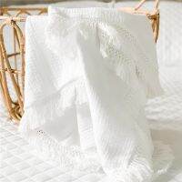 Crinkle Baby Blanket for Beds Cotton Muslin Swaddle Blanket with Tassel Solid Baby Stuff