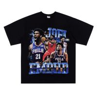 เสื้อยืดแขนสั้น ผ้าฝ้ายแท้ พิมพ์ลาย Joel Empire American style Joel enbid 76ers สําหรับผู้ชาย เสื้อยืดคุณภาพดี