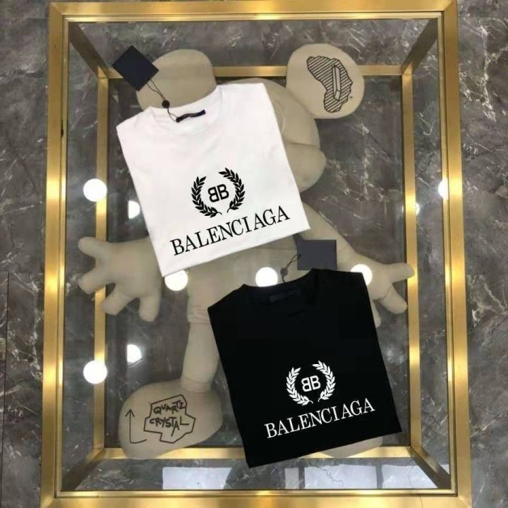 233-balenciagaaq-ผลิตภัณฑ์ใหม่ฤดูใบไม้ผลิและฤดูร้อนในปากีสถานเสื้อแขนสั้นพิมพ์ลายเสื้อยืดลายหูข้าวสาลีหลี่ชวงบีผ้าฝ้ายคอกลมบริสุทธิ์ชุดพ่อแม่ลูกผู้ชายขายส่ง