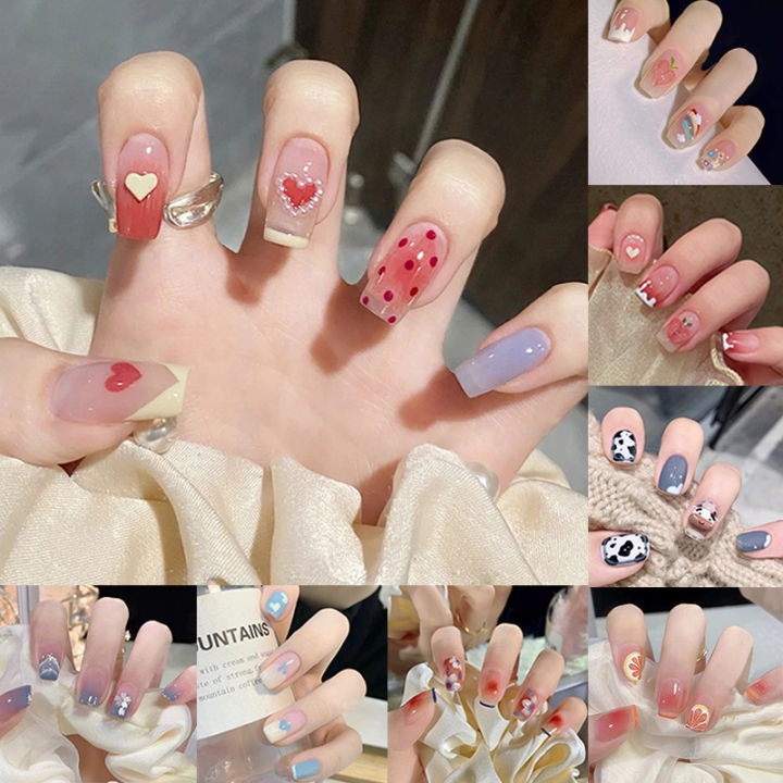 【with Glue】24pcs Long Fake Nails With Glue Mandarin Duck Flame Cool Play Matte Acrylic Nails A 0950