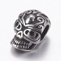 10pc 304 Stainless Steel European Beads Large Hole Beads Skull Antique Silver 12x8x9mm Hole: 4mm