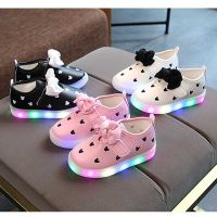 Baby Girls Sneaker Kids LED Light  Bow Shoes Children Non-slip Breathable Shoe Casual Soft Bottom Sneakers