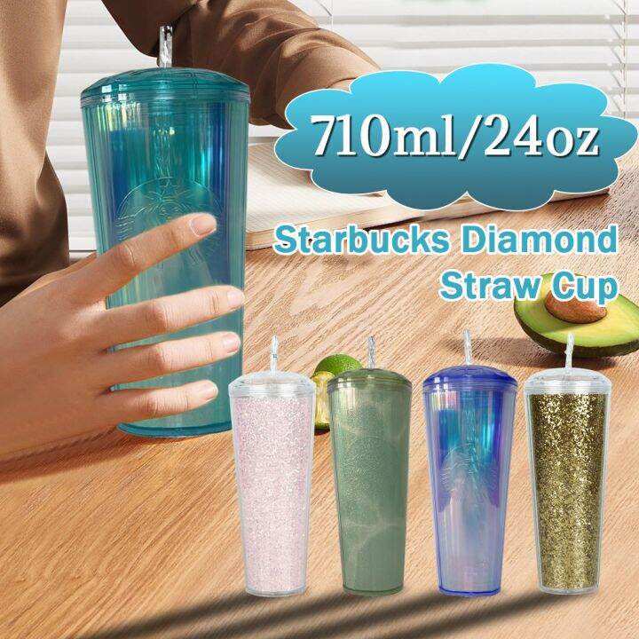 zakka-starbuck-แก้วน้ำขวดน้ำเพชรถ้วยน้ำสวย-แก้วแบบมีหลอด-starbuck-สีชมพูดำ710มล