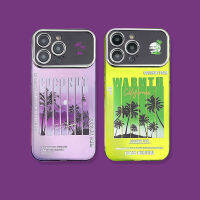 แบรนด์แฟชั่นยอดนิยมสำหรับ IPhone 15 14 13 12 11 Pro Max เคสโทรศัพท์มีลายภูมิทัศน์ต้นมะพร้าวสีม่วงเหลือง