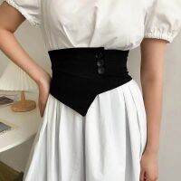 【cw】 2022 New GirdleWomen OLirregulardecorate Waistband Fashion Ladies wide black WaistElastic Cummerbunds ！