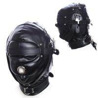 Couple Adult Cosplay Games PU Leather Mask Hood Halloween Party Bondage Face Cover Sexy Fetish Full Head Hood With Lock