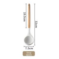 QTCF-Special Spatula For Non-stick Pan With Wooden Handle White Silicone Kitchenware Home Cookware Cooking Tools Kitchen Accessories