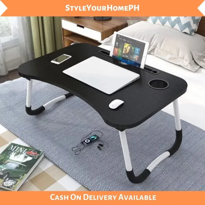 StyleYourHomePH Foldable Wooden Laptop Table For Bed with Tablet & Cup Holder Foldable Study